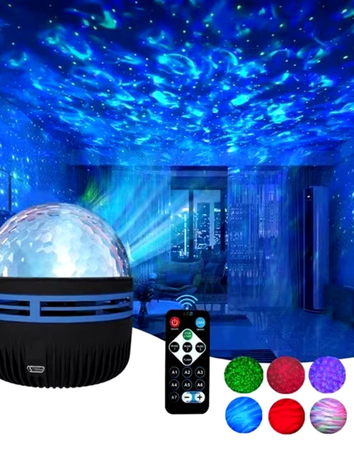 Load image into Gallery viewer, LED Starry Galaxy Ocean Wave Projector RGB Smart Remote Control Lamp KTV USB Christmas Lights Auto Rotate for Home Bedroom Decor
