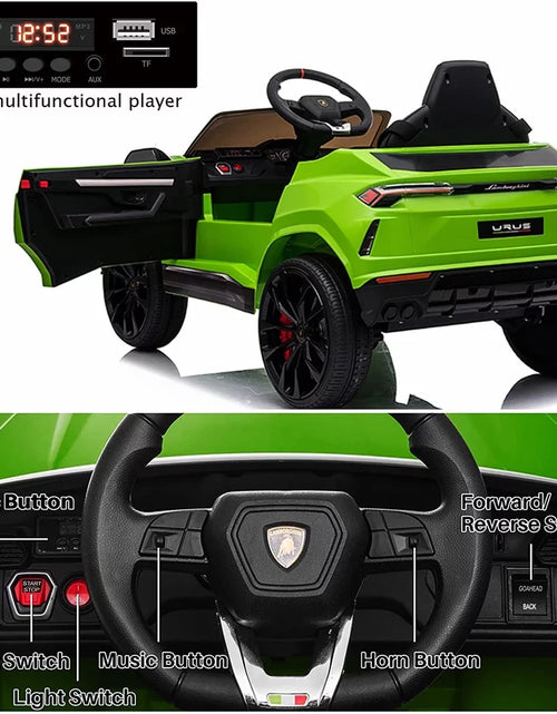 Load image into Gallery viewer, Ride on Toys for Kids, 12V Lamborghini Urus Power Ride on Truck Cars with Remote Control, Horn, Radio, USB Port, AUX, Spring Suspension, Opening Door, LED Light - Blue, CL61
