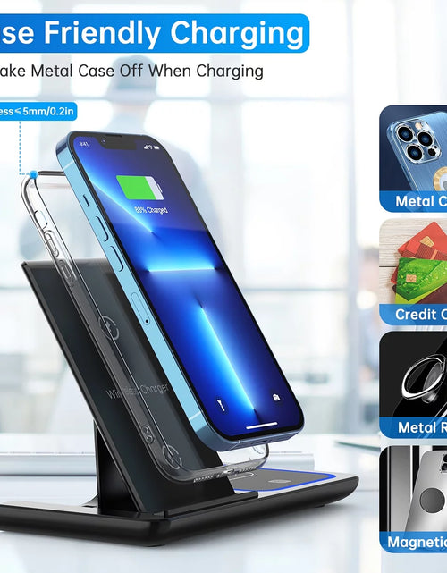 Load image into Gallery viewer, 3 in 1 Wireless Charger, 18W Fast Charger Pad Stand Charging Station Dock for Iwatch Series SE 8/7/6/5/4/3 Airpods Pro/3/2 for Iphone 15/14/13/12 /11/Pro Max/12 Mini /XR (With QC3.0 Adapter)
