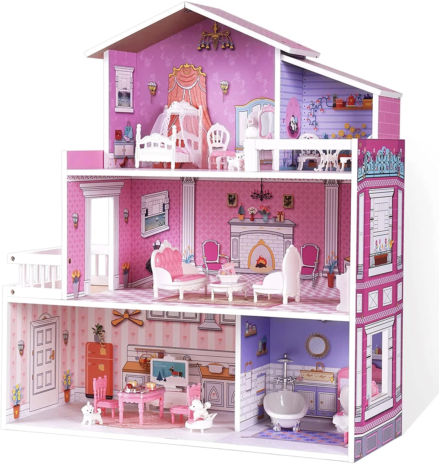 Victoria Wooden Dollhouse for Kids Furniture Preschool Dollhouse House Toy for Toddlers Girls